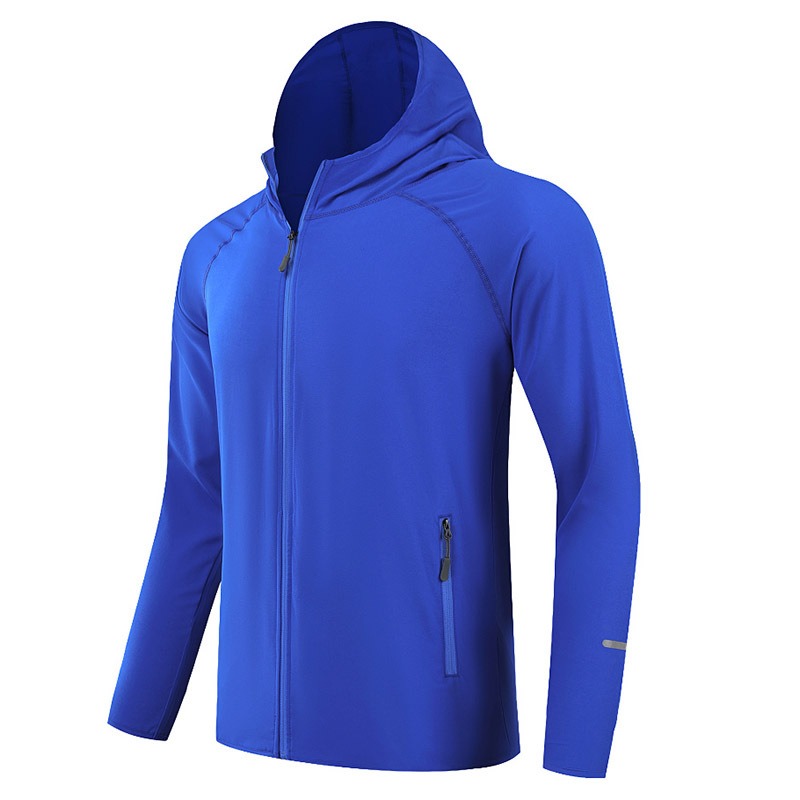 Reflective Running Jacket - メンズ・レディース 軽量フード付きランニングジャケット ジップアップ 速乾性 スポーツ ウィンドブレーカー