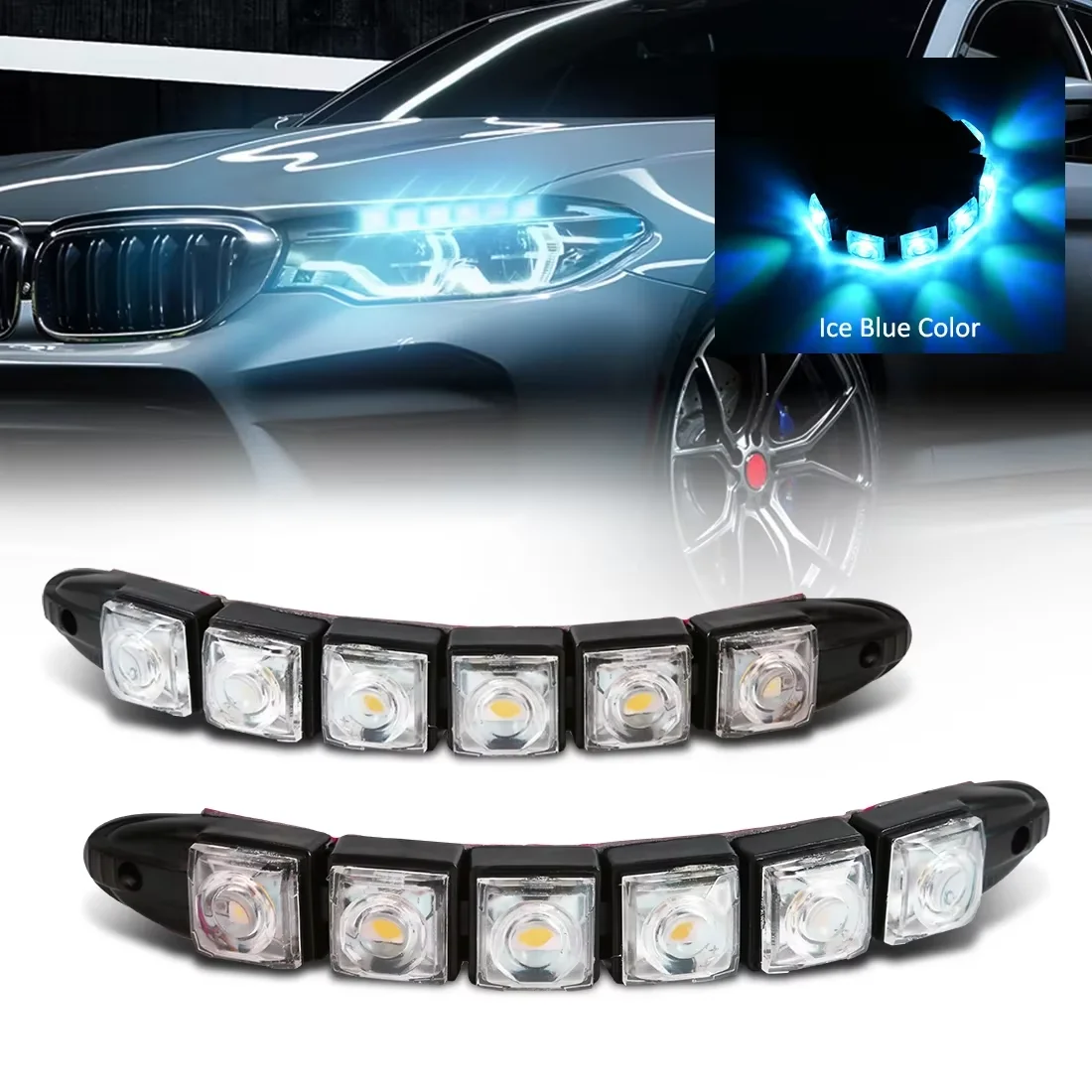 Running Headlamp Led - 防水DRL LEDカーライト,装飾ライト,フレキシブル,デイタイムランニングライト,カードライビングストリップ,スタイリングヘッドライト,2個