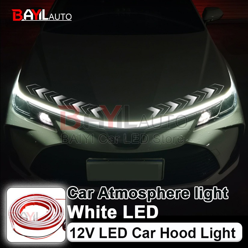 Running Headlamp Led - 12V ホワイトカーフードライトストリップ、スキャンスタートLEDデコレーションランプ、フレキシブルデイタイムランニングランプ、オートヘッドライトストリップカーアクセサリー
