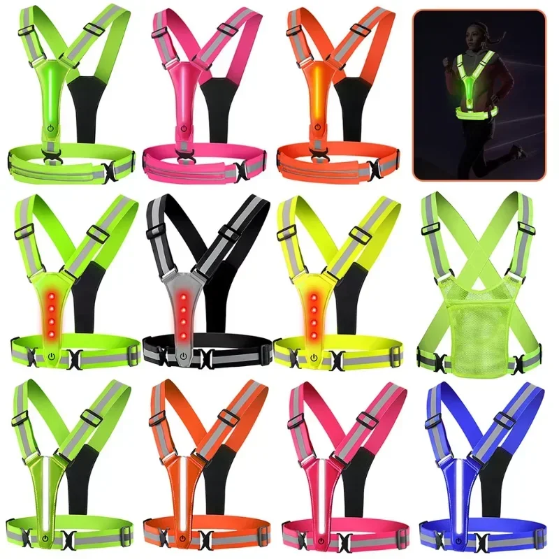 Running Gear Night - LED反射ベストランニングギア、充電式ライトアップランニングベスト、ウォーキング、ランニング、サイクリング用安全夜間ランニングギア