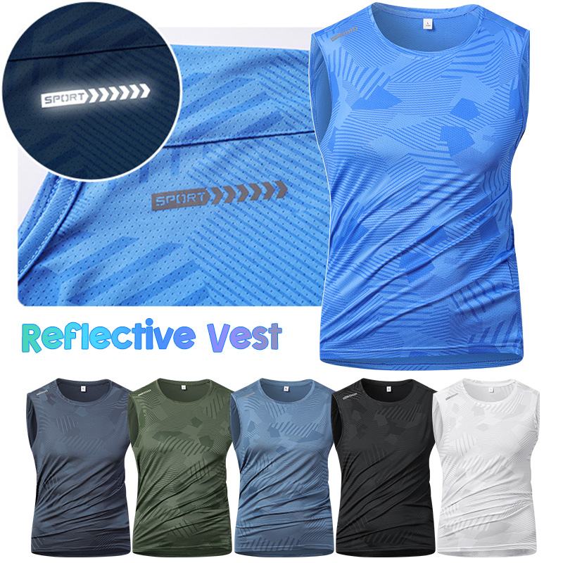 Reflective Running Jacket - 男ランニング反射ベスト夏通気性アイスシルクフィットネススポーツサイクリングアンダーシャツ速乾性スポーツ高弾性ベスト