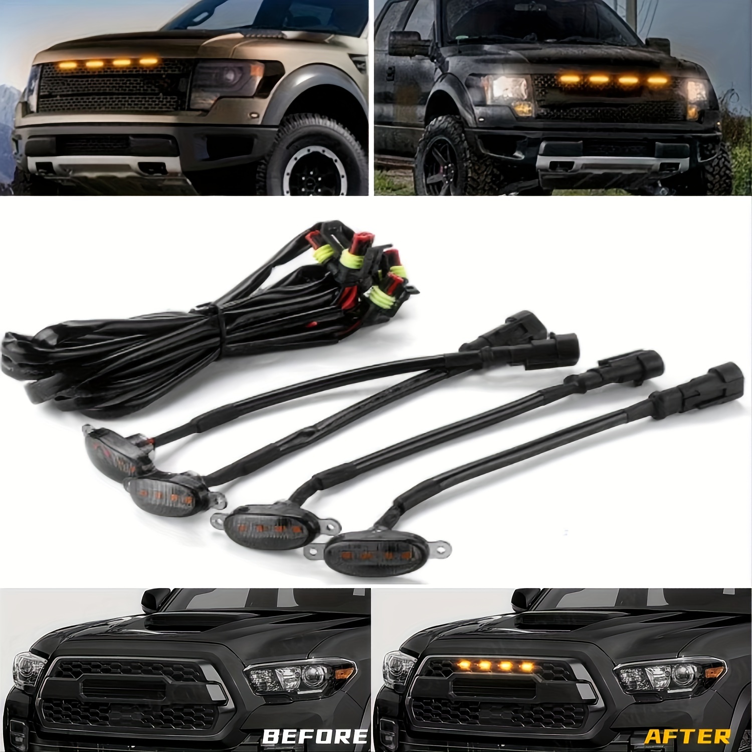 Running Gear Accessories - 4個/セット 車用LEDグリルライト イエローアンバーライト ユニバーサルフロントグリルランニングライト ワイヤーフォグランプ 改造車アクセサリー