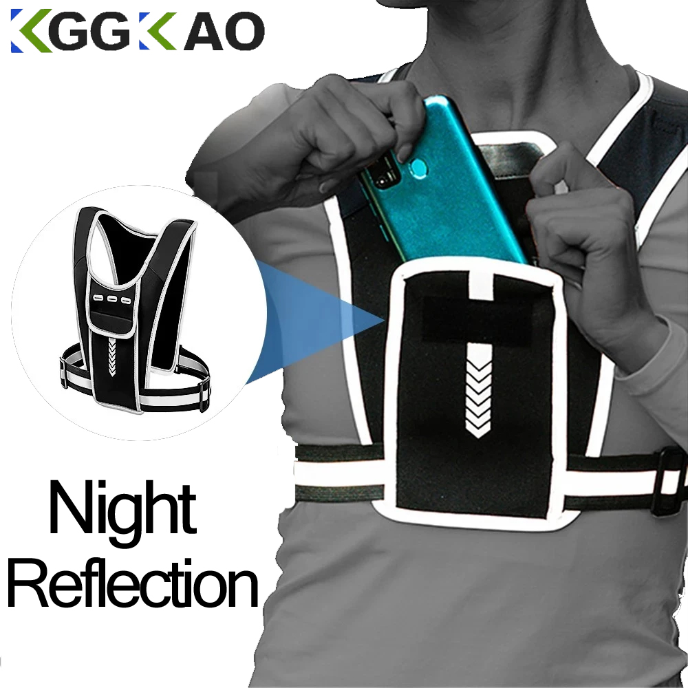 Reflective Running Jacket - 男性と女性のための電話ホルダー付きランニングベスト,防水携帯電話とキーバッグ,反射型,トレーニング用