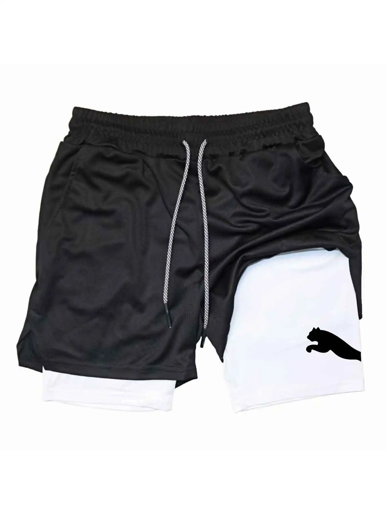 Running Gear Men - プリントスポーツショーツ 2-in-1 ジムランニングショーツ スローランニング カジュアルスポーツウェア フィットネス