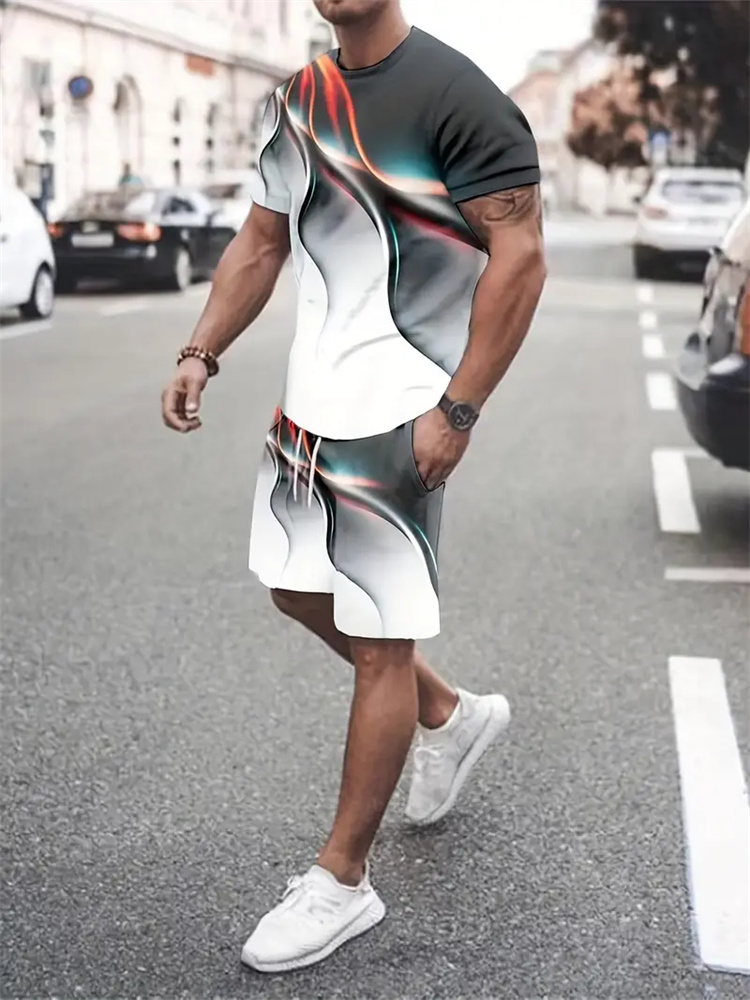 男性女性グラデーションテクスチャ Tシャツツーピーススーツシ - Running Gear Men のレビューと価格