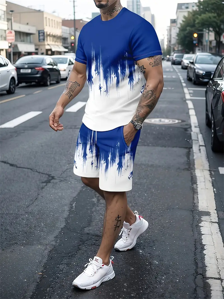 男性女性グラデーションテクスチャ Tシャツツーピーススーツシ - Running Gear Men のレビューと価格