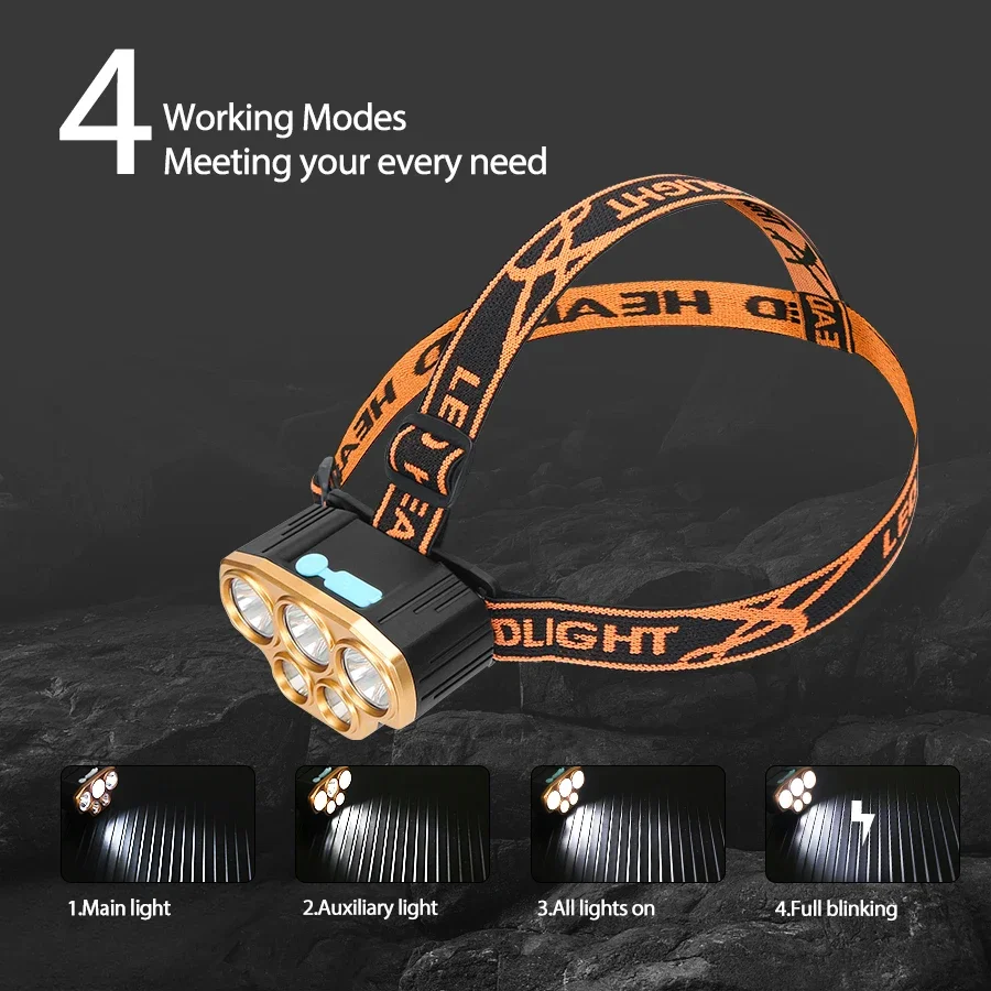 充電式 5 LED ヘッドライト超高輝度強力防水ヘッド懐中電 - Running Headlamp Led のレビューと価格