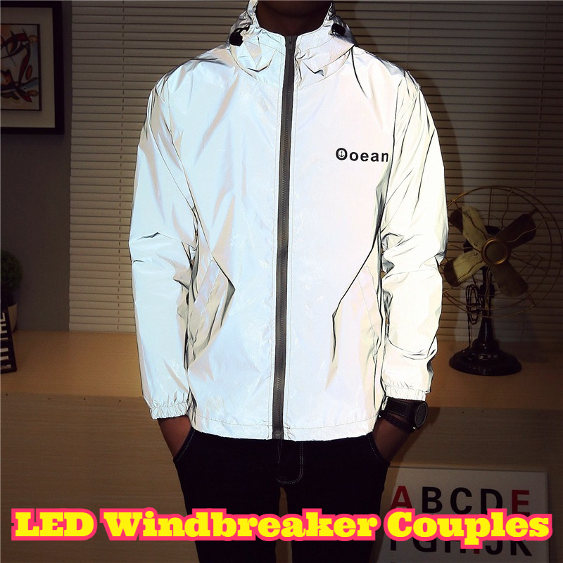 LEDライトアップウィンドブレーカー カップルサイクリング反 - Reflective Running Jacket のレビューと価格