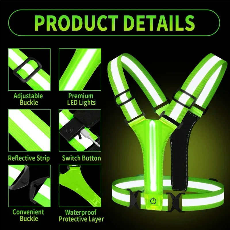LED反射ベストランニングギア、充電式ライトアップランニング - Running Gear Night のレビューと価格