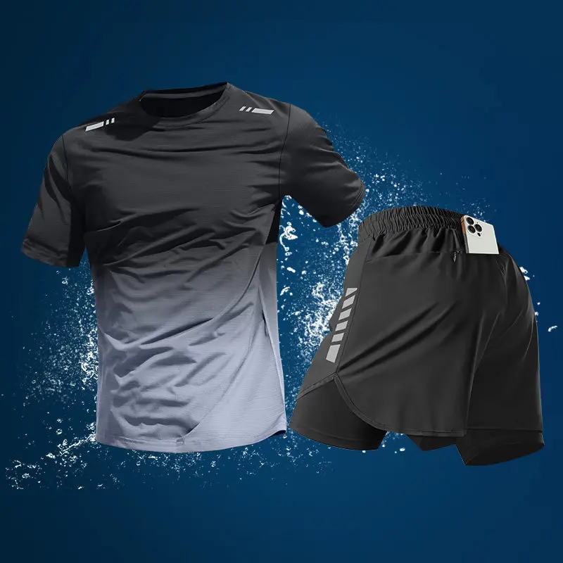 マラソンメンズ2ピースランニングセット：速乾性アイスシルクT - Running Gear For Your Phone のレビューと価格