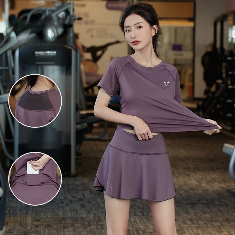 女性用ランニングスーツ半袖メッシュ電話ポケットプリーツスコー - Running Gear For Your Phone のレビューと価格
