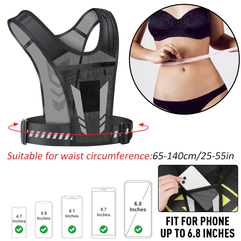 反射ランニングベスト、電話ホルダーとキーポケット付き、調節可 - Running Gear For Your Phone のレビューと価格